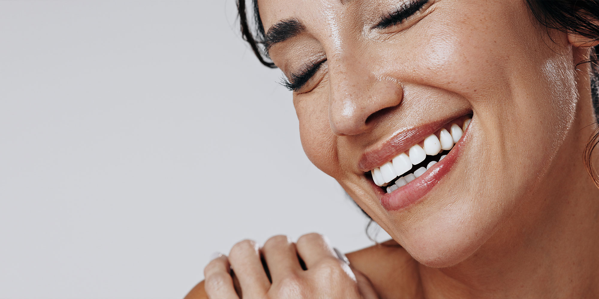 close up of lady white smile