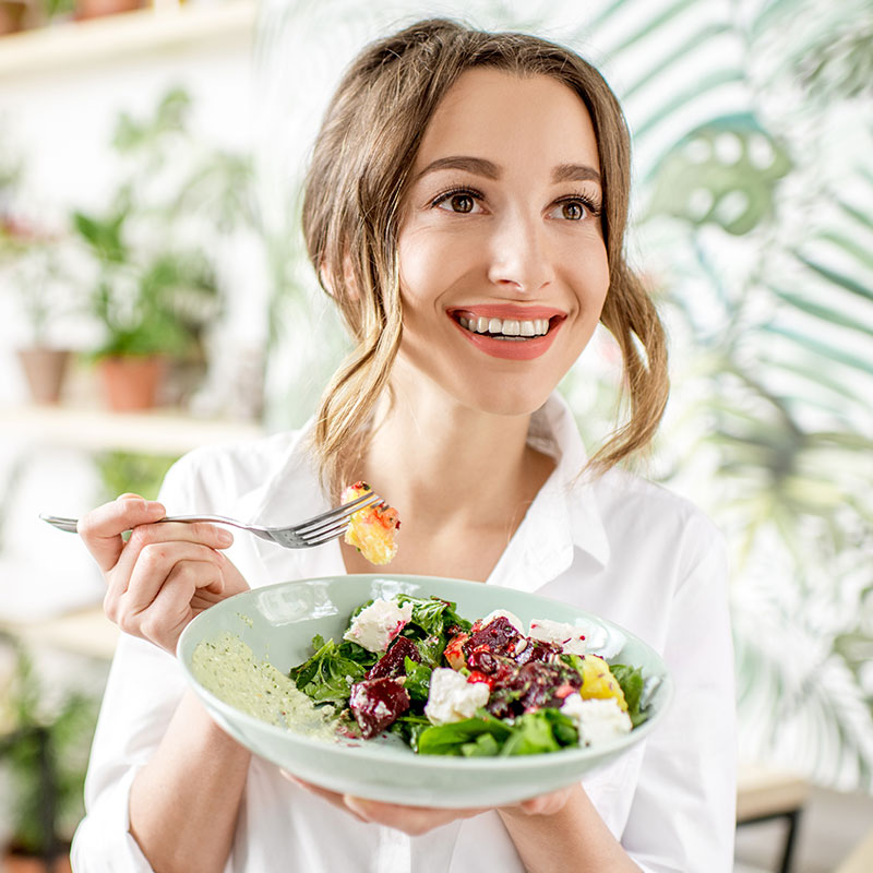 lady with healthy meal to eat
