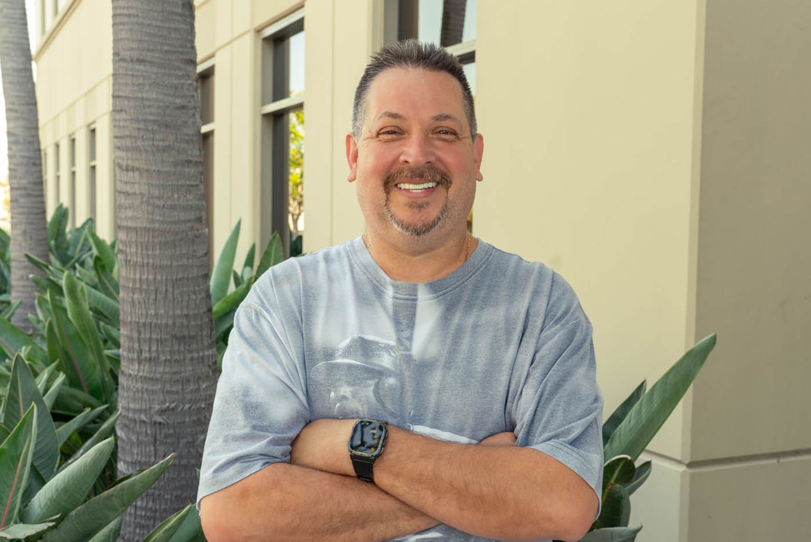 man outside with his new smile