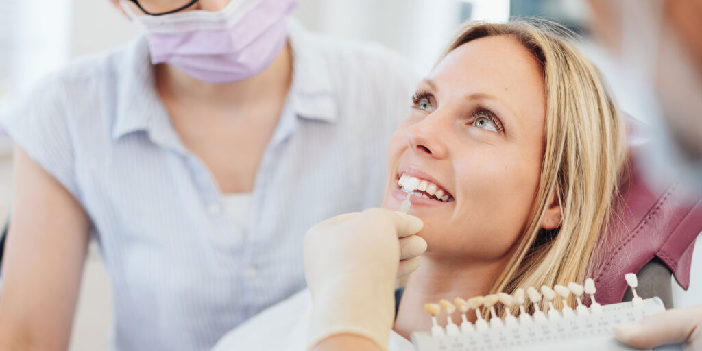 person trying dental veneers